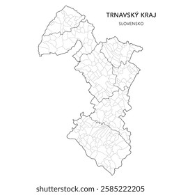 Geopolitical Vector Map of Trnava Region (Trnavský Kraj) with Municipalities (Obcí), and Districts (Okres) Administrative Subdivisions as of 2025 - Slovakia (Slovensko)