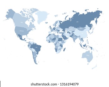 Geopolitical World map. High detail political map with country names. Vector illustration.