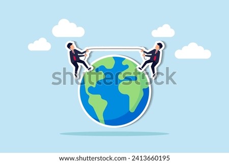 Geopolitics, compete to be world leader, power to gain advantage from world economics or international trade and commercial concept, businessmen countries pulling tug of war on world planet earth.