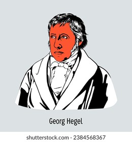 Georg Hegel is a German philosopher. He is considered one of the most important figures in German idealism and one of the founders of Western philosophy. Vector illustration, hand drawn.