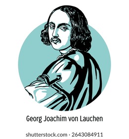 Georg Joachim von Lauchen (Rheticus) was a German mathematician and astronomer. He was the only student of Nicolaus Copernicus and a promoter of his legacy. Hand-drawn vector illustration