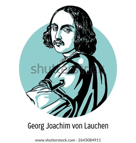 Georg Joachim von Lauchen (Rheticus) was a German mathematician and astronomer. He was the only student of Nicolaus Copernicus and a promoter of his legacy. Hand-drawn vector illustration