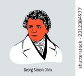 Georg Simon Ohm was a German physicist. After him was named the unit of electrical resistance. Member of the Bavarian Academy of Sciences. Vector illustration.