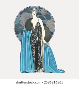 George Barbier's woman, vintage fashion illustration, isolated vector element.