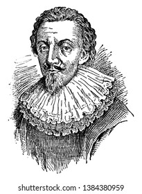 George Calvert, 1579-1632, war er ein englischer Politiker, Kolonisator und Gründer der Maryland-Kolonie, der erste Baron Baltimore, Vintage-Linie Zeichnung oder Gravitation Illustration