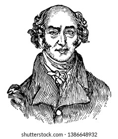 George Canning, 1770-1827, he was a British statesman and politician and prime minister of Great Britain, vintage line drawing or engraving illustration