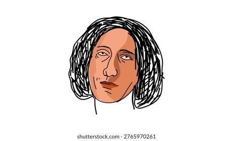 George Eliot portrait, flat vector illustration
