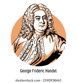 George Frideric Handel was a German and English composer of the Baroque era, famous for his operas, oratorios and concertos. Hand drawn vector illustration