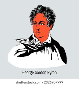 George Gordon Byron was an English Romantic poet and peer who captured the imagination of all Europe with his "gloomy selfishness. Hand-drawn vector illustration.