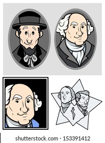 George Washington & Abraham Lincoln Clip-Art Cartoon Vector