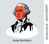 George Washington is an American statesman and politician, the first President of the United States of America, one of the Founding Fathers of the United States. Hand drawn vector illustration