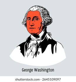 George Washington is an American statesman and politician, the first President of the United States of America, one of the Founding Fathers of the United States. Hand drawn vector illustration