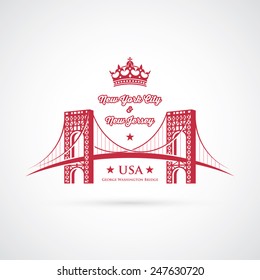 George Washington Bridge - Connecting Fort Lee, New Jersey And Washington Heights, Manhattan In New York City, United States - Vector Illustration