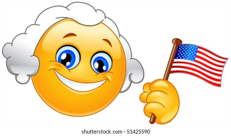 George Washington Emoticon Holding A Flag Of USA