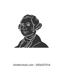 Ilustración de la silueta del icono de George Washington. Símbolo gráfico de imagen del presidente norteamericano vectorial, dibujo gráfico de dibujos animados.