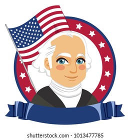 George Washington portrait for President Day celebration with North American USA flag