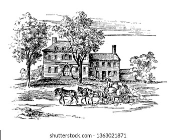 George Washington use house of Mr.Jacob Ford,Jr. as his Headquarter during 1779-80 vintage line drawing.