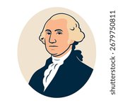George Washington Vector Portrait. Flat Historical Illustration. Presidents Day, and patriotic design projects. Ideal for history books, school materials 