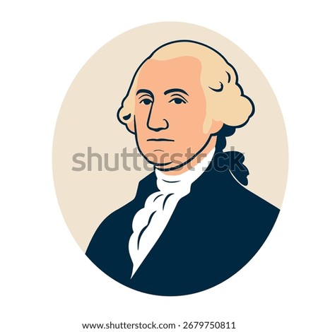 George Washington Vector Portrait. Flat Historical Illustration. Presidents Day, and patriotic design projects. Ideal for history books, school materials 