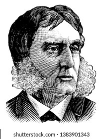 George William Curtis, 1824-1892, he was famous American writer and public speaker, famous for Nile notes of a Howadji, vintage line drawing or engraving illustration