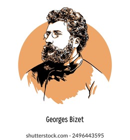 Georges Bizet is a French composer of the Romantic period, the author of orchestral works, romances, piano pieces, and operas. Hand-drawn vector illustration