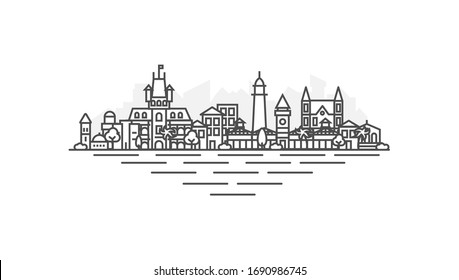 Georgetown, Guyana architecture line skyline illustration. Linear vector cityscape with famous landmarks, city sights, design icons. Landscape with editable strokes isolated on white background.