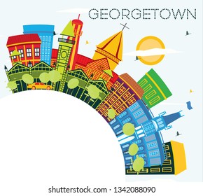 Georgetown Guyana City Skyline with Color Buildings, Blue Sky and Copy Space. Vector Illustration. Tourism Concept with Modern Architecture. Georgetown Cityscape with Landmarks