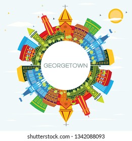 Georgetown Guyana City Skyline with Color Buildings, Blue Sky and Copy Space. Vector Illustration. Tourism Concept with Modern Architecture. Georgetown Cityscape with Landmarks