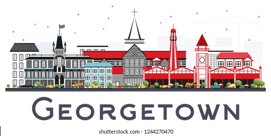 Georgetown Guyana City Skyline with Gray Buildings Isolated on White. Vector Illustration. Business Travel and Tourism Concept with Modern Architecture. Georgetown Cityscape with Landmarks.