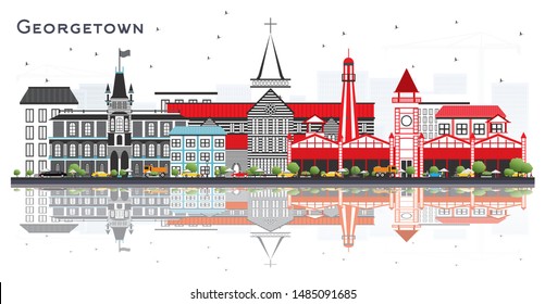 Georgetown Guyana City Skyline with Gray Buildings and Reflections Isolated on White. Vector Illustration. Business Travel and Tourism Concept with Modern Architecture. Cityscape with Landmarks.