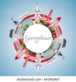 Georgetown Skyline with Gray Buildings, Blue Sky and Copy Space. Vector Illustration. Business Travel and Tourism Concept with Modern Architecture. Image for Presentation Banner Placard and Web Site.