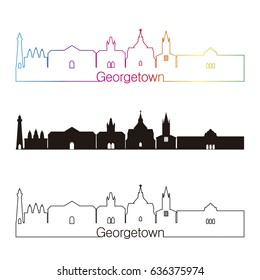 Georgetown skyline linear style with rainbow in editable vector file