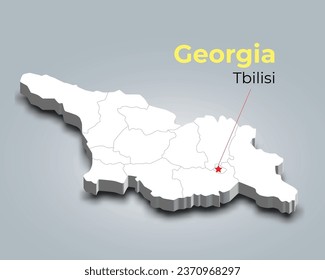 Georgia 3d map with borders of regions and it’s capital