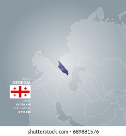 Georgia 3d map with information of area and population of the country.