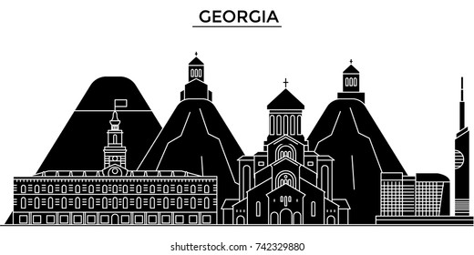 Georgia architecture vector city skyline, travel cityscape with landmarks, buildings, isolated sights on background