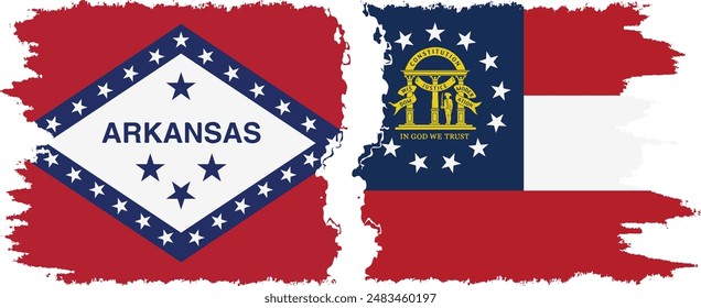 Georgia and Arkansas states grunge brush flags connection, vector