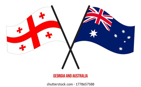 Georgia and Australia Flags Crossed And Waving Flat Style. Official Proportion. Correct Colors.
