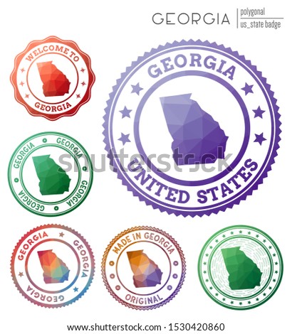 Georgia badge. Colorful polygonal US state symbol. Multicolored geometric Georgia logos set. Vector illustration.