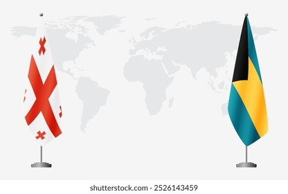 Georgia and Bahamas flags for official meeting against background of world map.