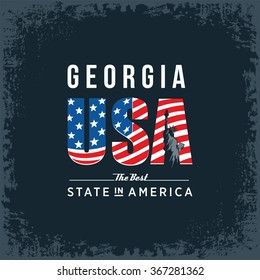 Georgia best state in America, black, vintage vector illustration