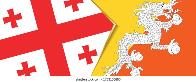 Georgia and Bhutan flags, two vector flags symbol of relationship or confrontation.