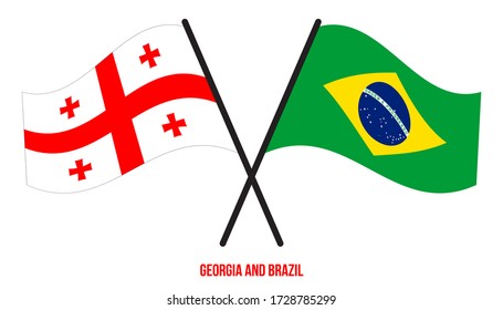 Georgia and Brazil Flags Crossed And Waving Flat Style. Official Proportion. Correct Colors.