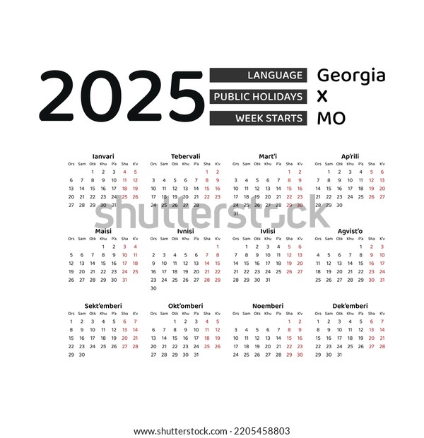 Calendar 2025 Week Starts Monday Stock Vector (Royalty Free