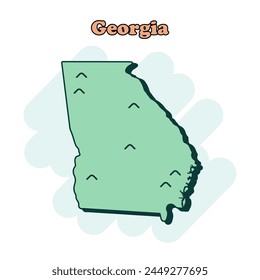 Icono de mapa en color de dibujos animados de Georgia en estilo cómico. Pictograma de ilustración de Country. La geografía de la nación salpica el concepto de negocios.