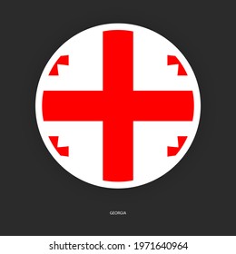 Georgia circle flag icon with white border on dark grey background. Georgia button flag icon isolated on barely dark background.