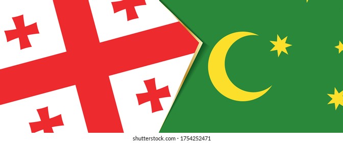 Die Flagge Georgiens und der Cocos-Inseln, zwei Vektorfahnen Symbol der Beziehung oder Konfrontation.