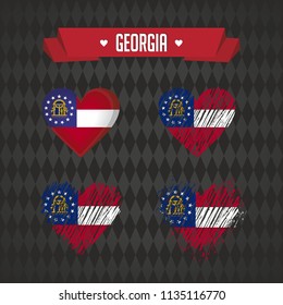 Georgia. Collection of four vector hearts with flag. Heart silhouette