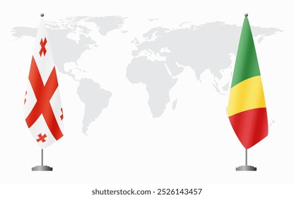 Banderas de Brazzaville de Georgia y Congo para reunión oficial en el contexto del mapa mundial.