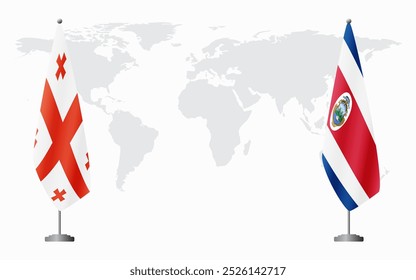 Banderas de Georgia y Costa Rica para reunión oficial en el contexto del mapa mundial.