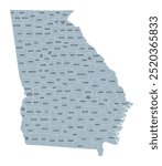 Georgia counties, gray political map. State in the Southeastern region of the United States, subdivided into 159 counties. Nicknamed Peach State, and Empire State of the South. Map with county names.